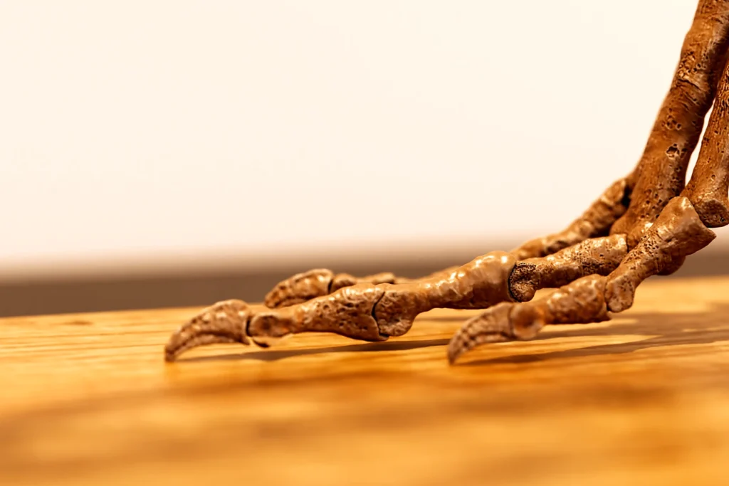 Foot and claws touching the display base, 3D printed dinosaur skeleton STL detail