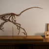 Bambiraptor skeleton beside photo frames and a reed diffuser, showing its size